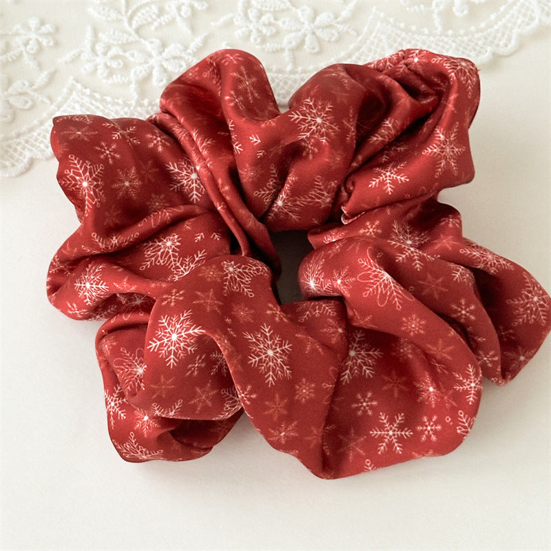 Holiday Print Satin Oversized Hair Scrunchie - C4