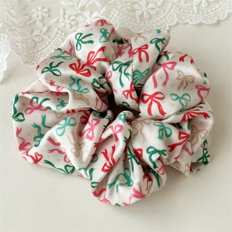 Holiday Print Satin Oversized Hair Scrunchie - C6