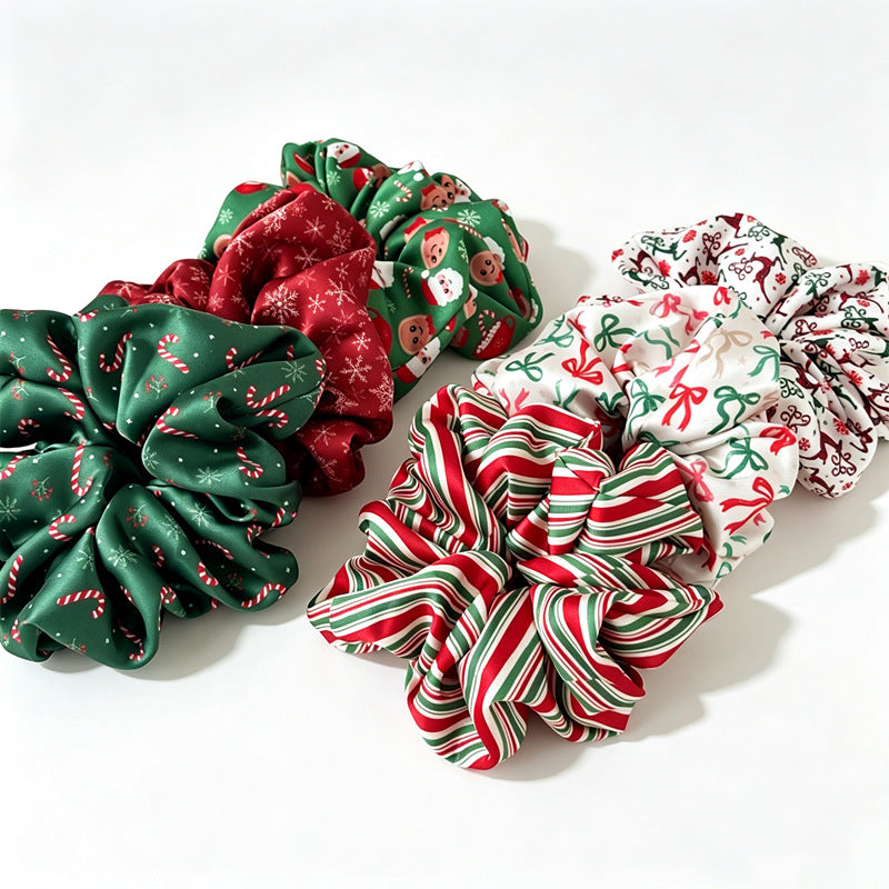 Holiday Print Satin Oversized Hair Scrunchie