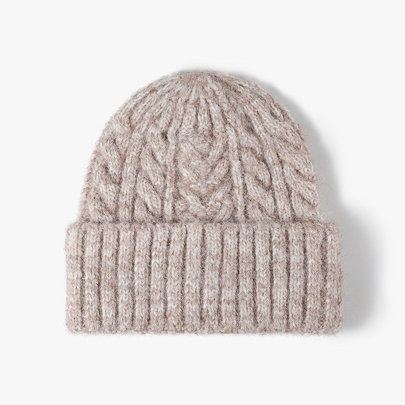 Chunky Cable Knit Cuffed Beanie - Apricot