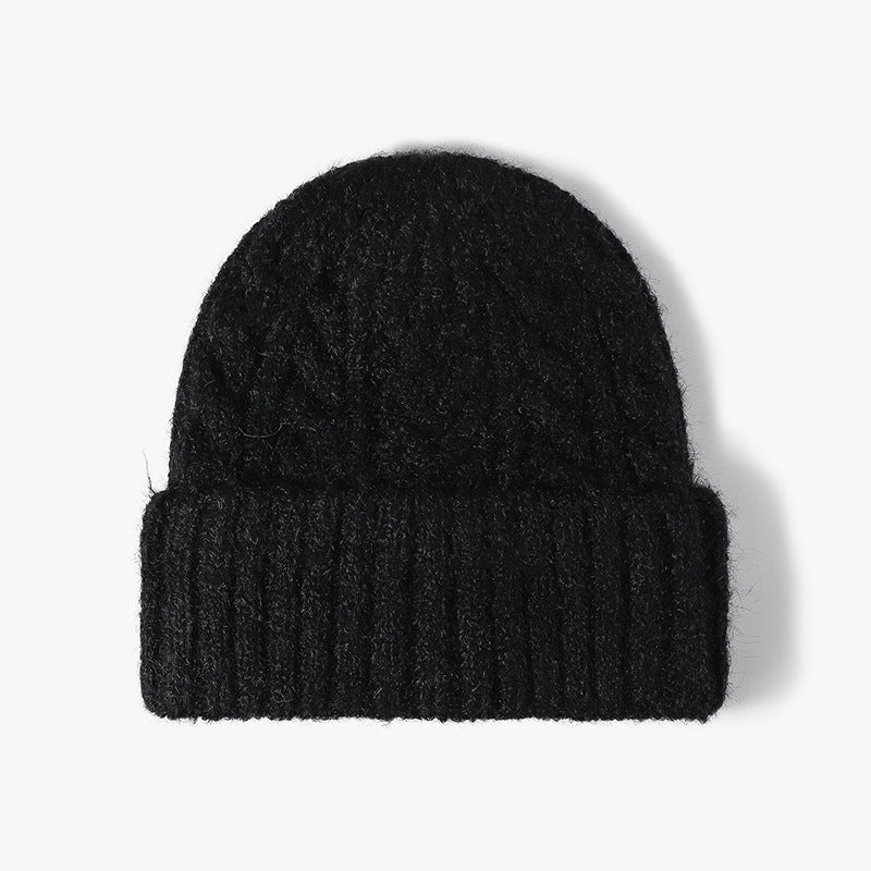 Chunky Cable Knit Cuffed Beanie - Black