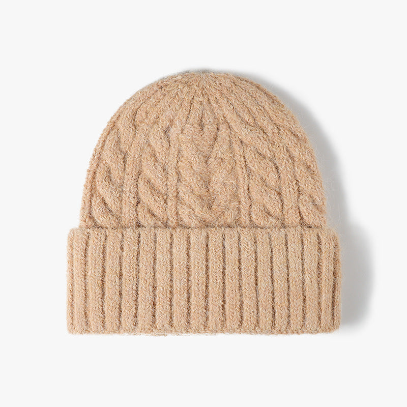 Chunky Cable Knit Cuffed Beanie - Camel