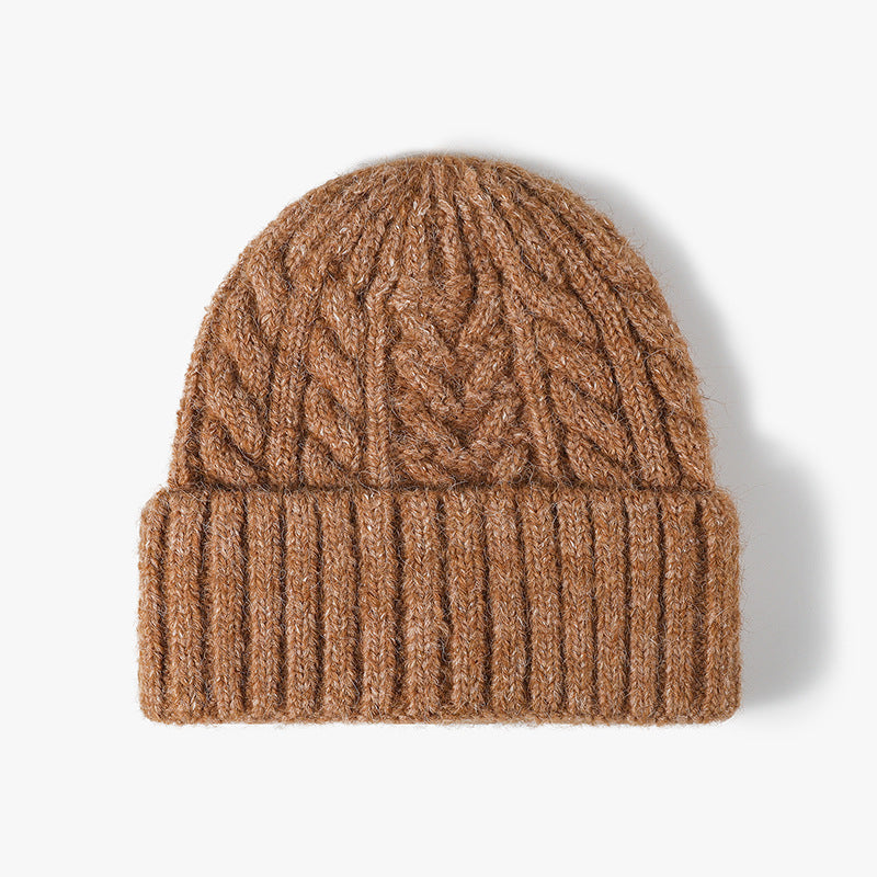 Chunky Cable Knit Cuffed Beanie - Khaki