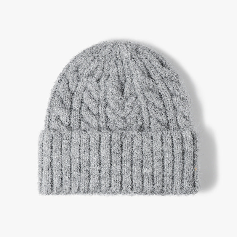 Chunky Cable Knit Cuffed Beanie - Light-Gray
