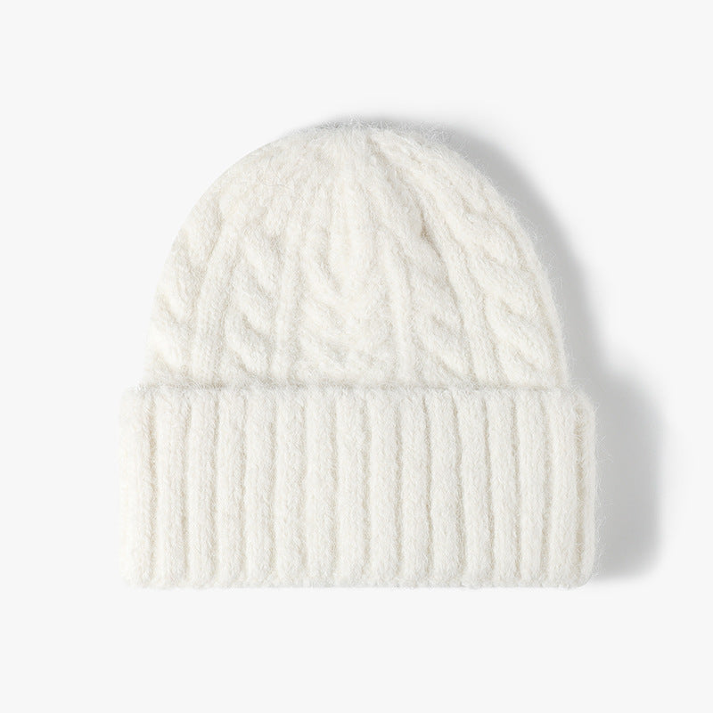 Chunky Cable Knit Cuffed Beanie - White