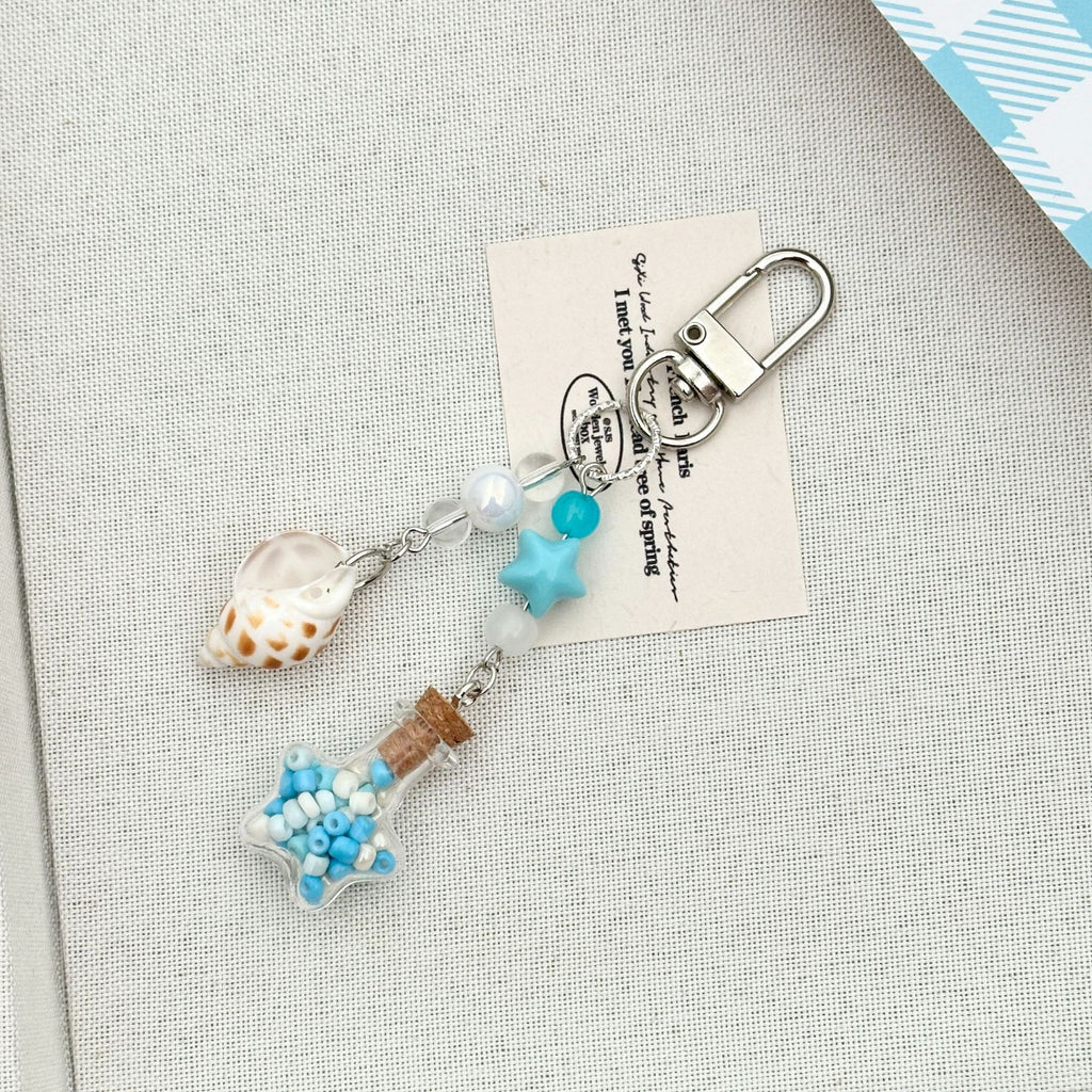 Beaded Wish Bottle Keychain Charm - Blue-2