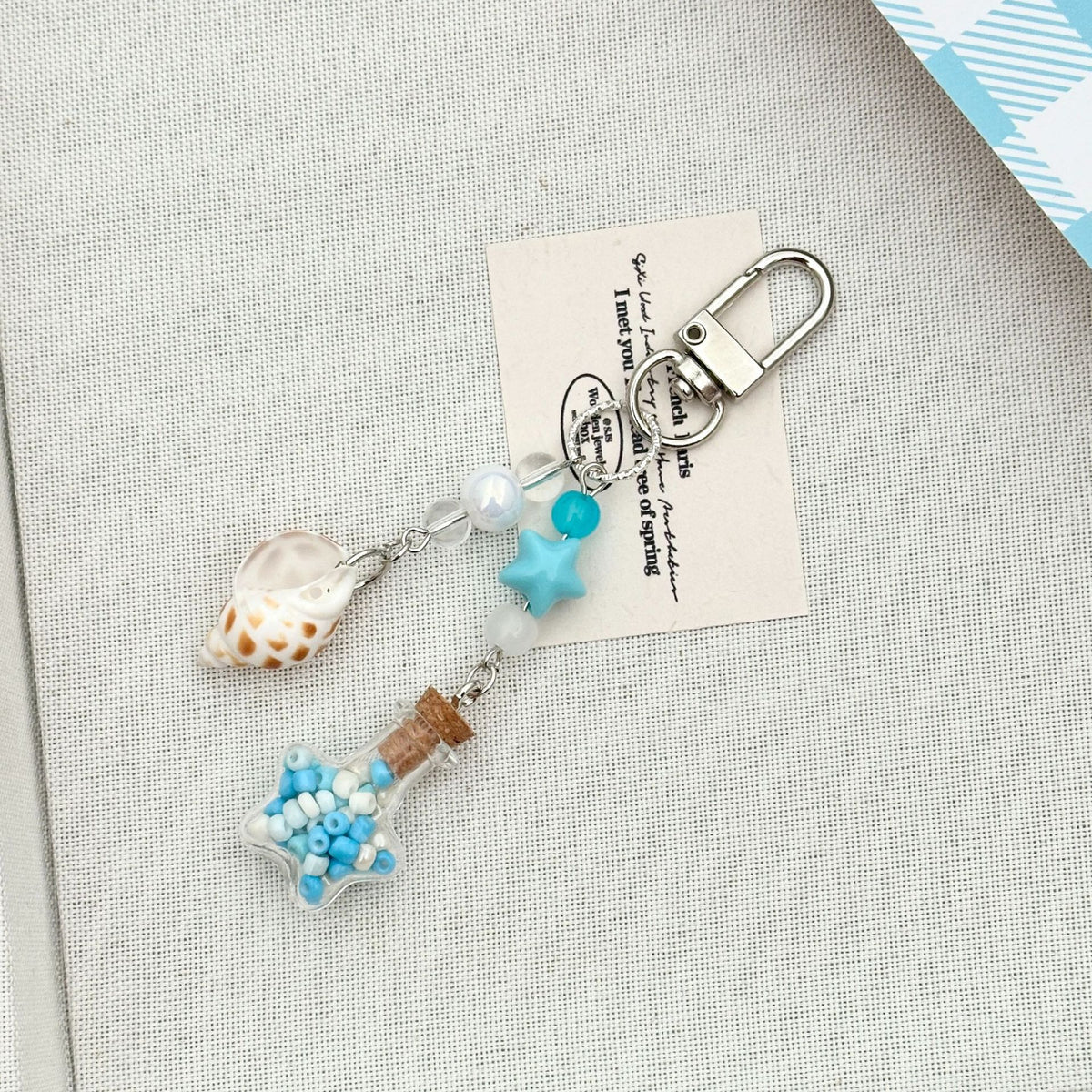 Beaded Wish Bottle Keychain Charm - Blue-2