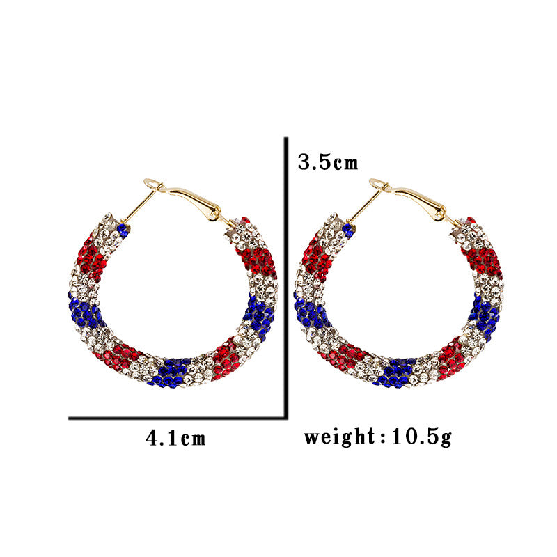 Rhinestone Encrusted Hoop Dangle Earrings - Gold
