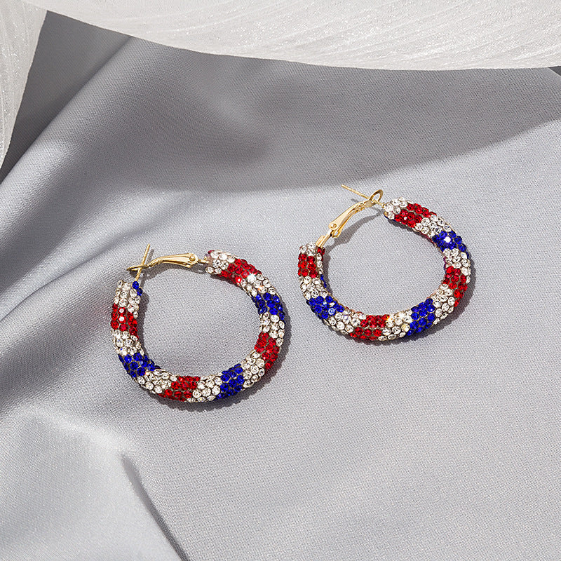 Rhinestone Encrusted Hoop Dangle Earrings - Gold - 1