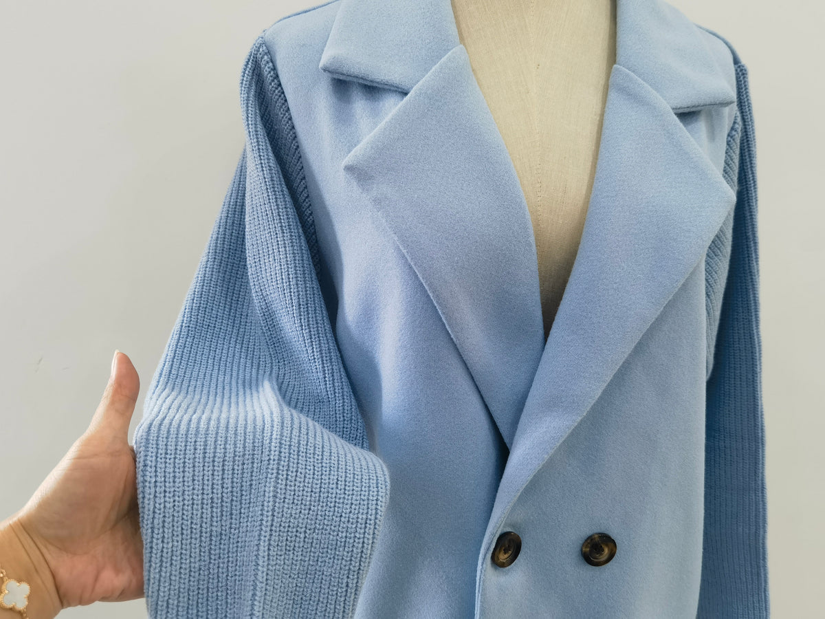 Ribbed Sleeve Double Breasted Lapel Jacket