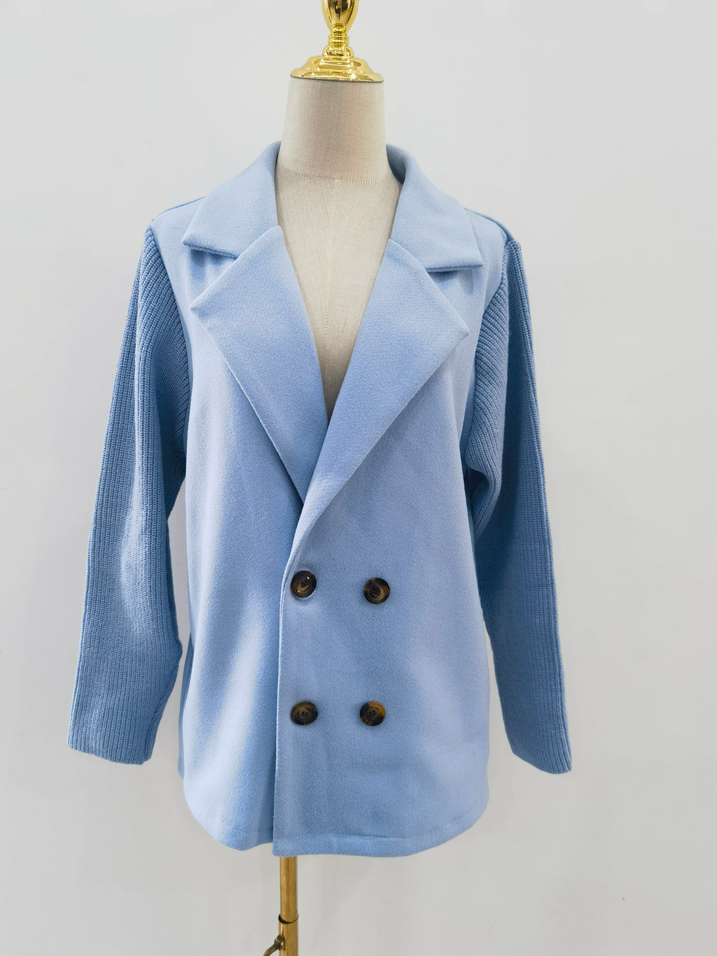 Ribbed Sleeve Double Breasted Lapel Jacket - view 1