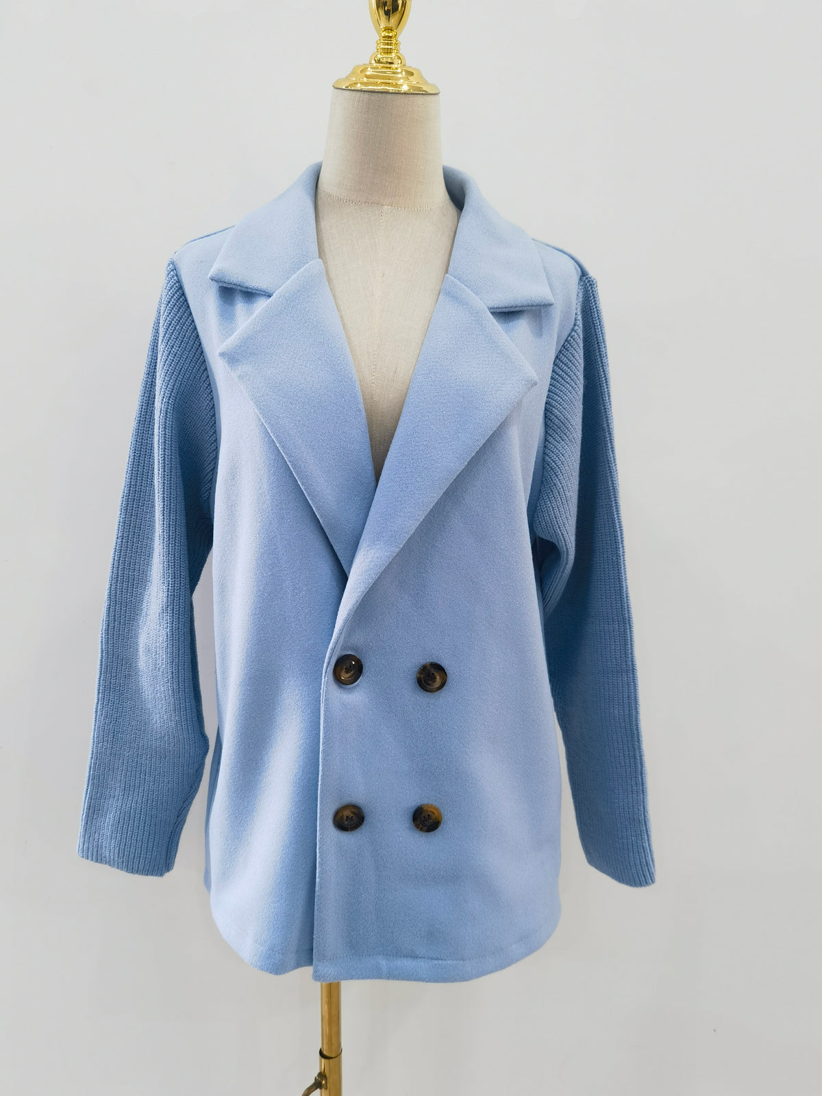 Ribbed Sleeve Double Breasted Lapel Jacket - view 1