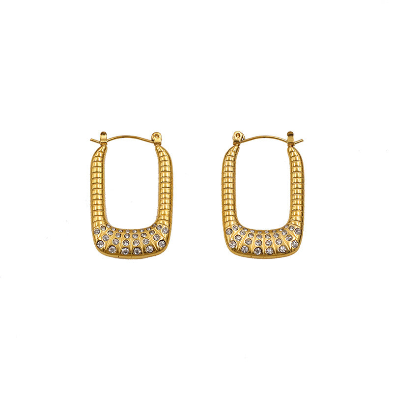 Pave Crystal Rectangle Hoop Earrings - Gold