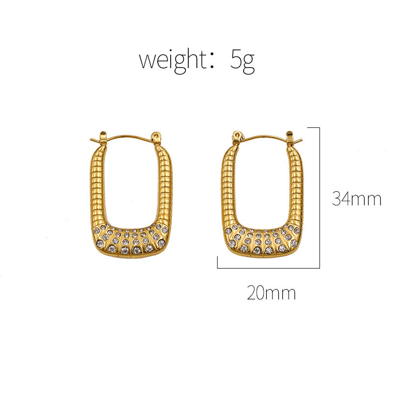 Pave Crystal Rectangle Hoop Earrings - Gold - 1