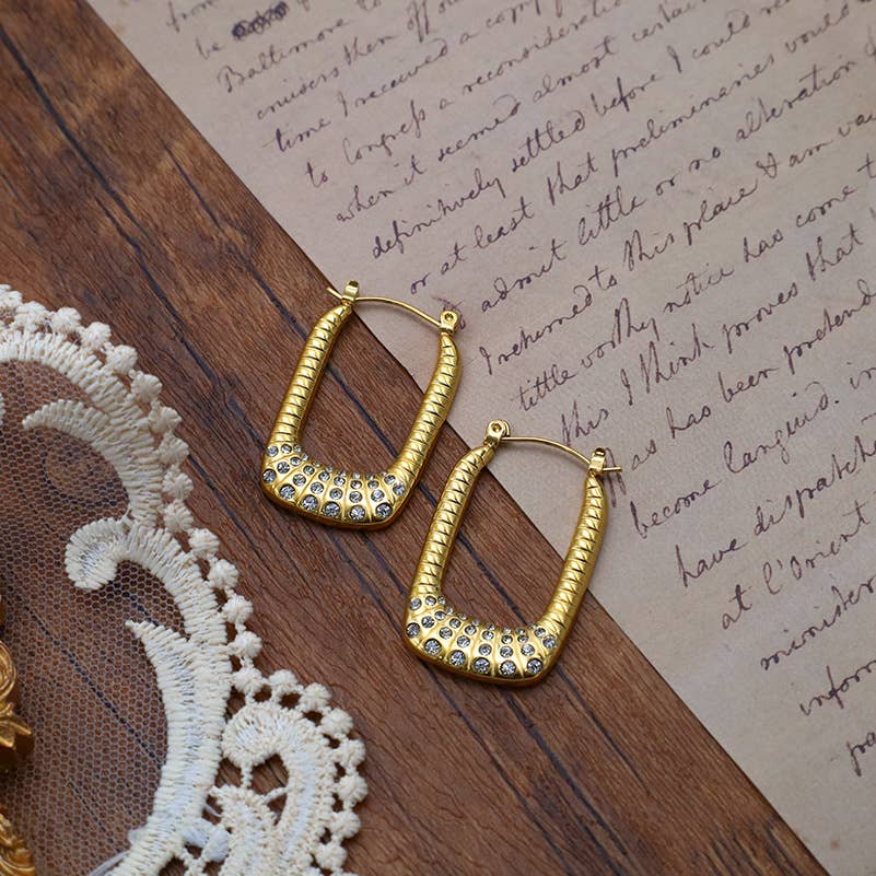 Pave Crystal Rectangle Hoop Earrings