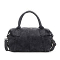 Vintage Washed Faux Leather Bowling Bag - Black