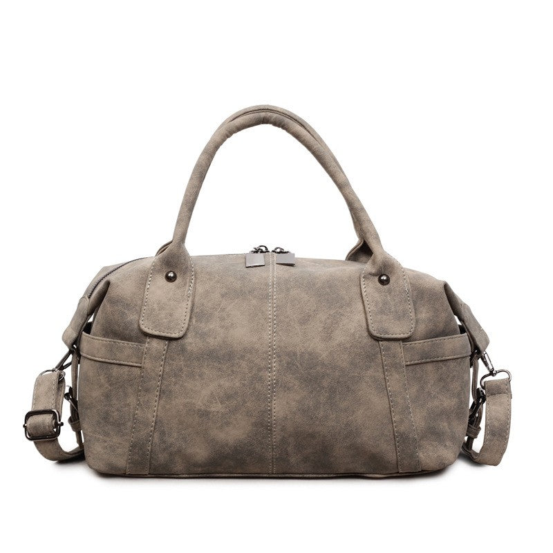 Vintage Washed Faux Leather Bowling Bag - Taupe