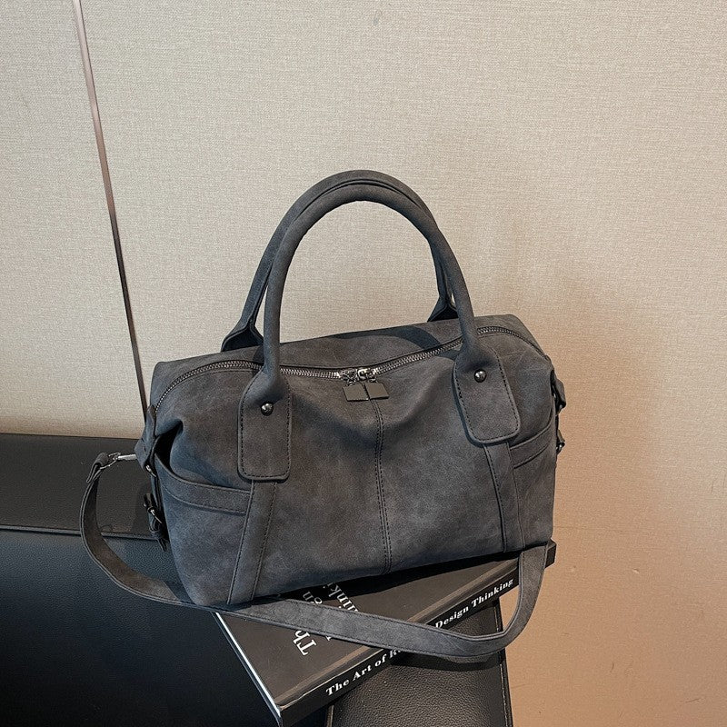 Vintage Washed Faux Leather Bowling Bag