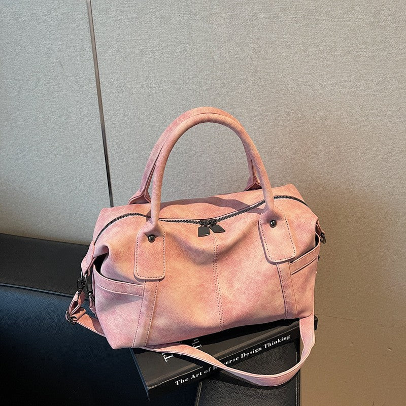 Vintage Washed Faux Leather Bowling Bag
