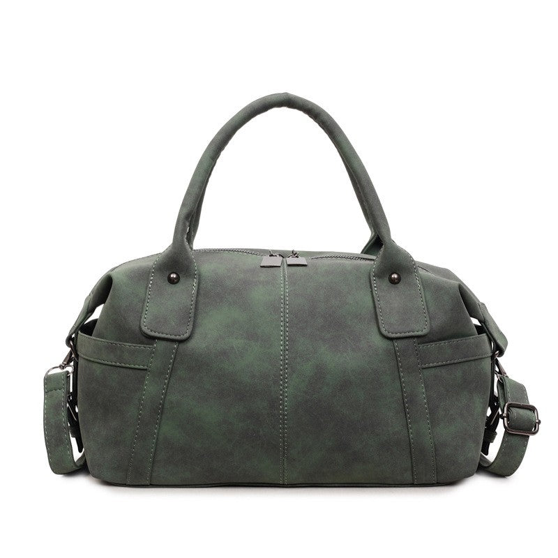 Vintage Washed Faux Leather Bowling Bag