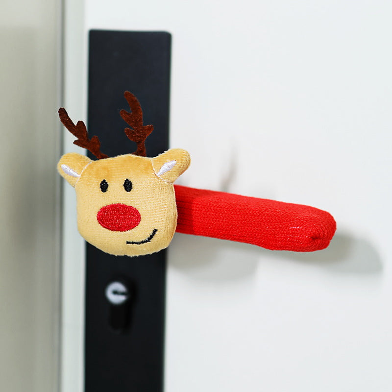 Knit Door Handle Cover with Plush Christmas Charm - Deer