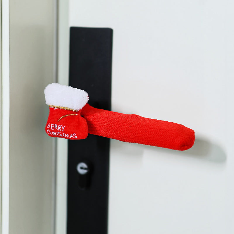 Knit Door Handle Cover with Plush Christmas Charm - Socks