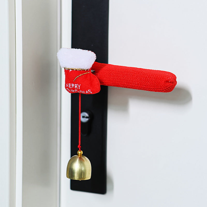 Knit Door Handle Cover with Plush Christmas Charm - Socks_Bell