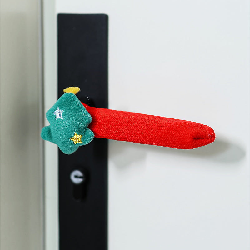 Knit Door Handle Cover with Plush Christmas Charm - Tree