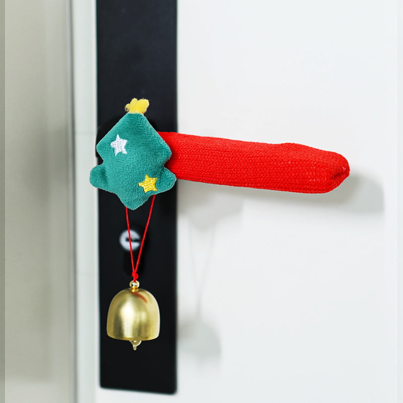 Knit Door Handle Cover with Plush Christmas Charm - Tree_Bell