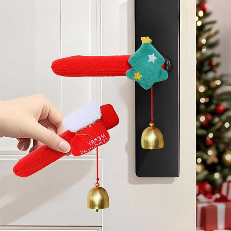 Knit Door Handle Cover with Plush Christmas Charm
