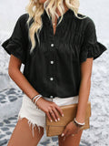 Shirred Yoke Flutter Sleeve Blouse - Black