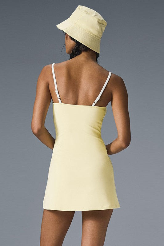 Piped Tennis Dress With Ball Pocket - Lemon - 2