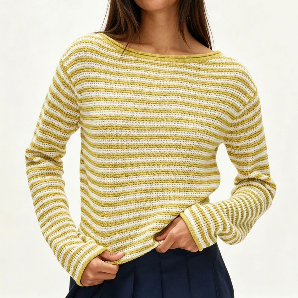 Fine Stripe Ribbed Knit Sweater - Yellow