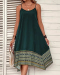 Border Print Handkerchief Hem Cami Dress - Green