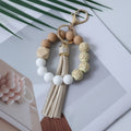 Silicone Bead Bangle Keychain With Fringe Tassel - Khaki