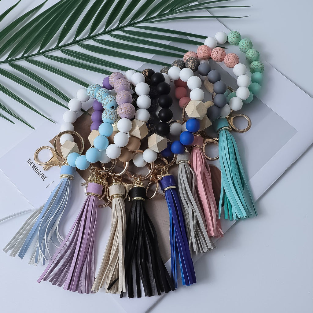 Silicone Bead Bangle Keychain With Fringe Tassel - view 1