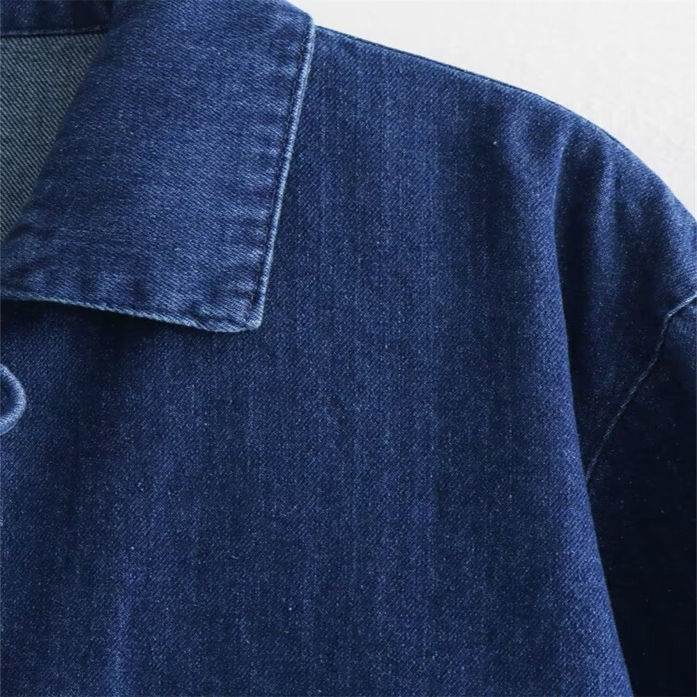 Bow Tie Front Washed Denim Jacket - DarkBlue - 5
