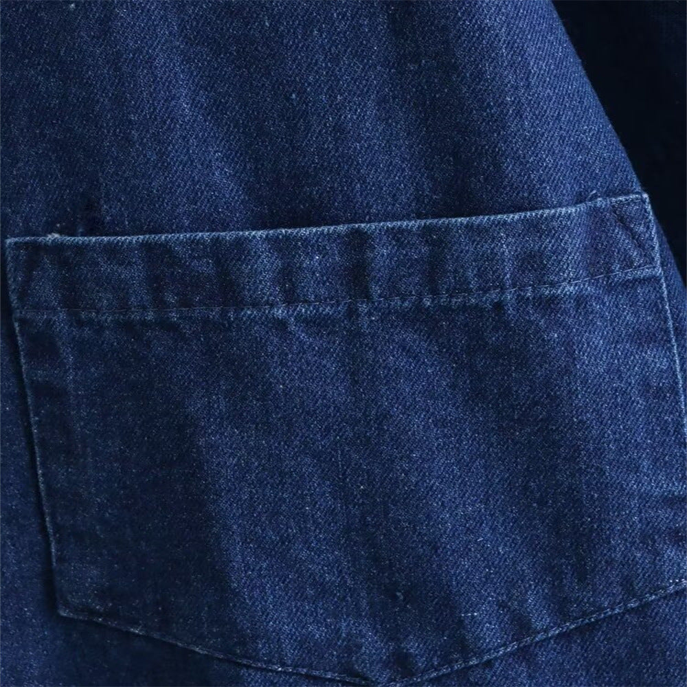 Bow Tie Front Washed Denim Jacket - DarkBlue - 7