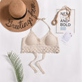 Scalloped Crochet Halter Swim Top - Beige-02