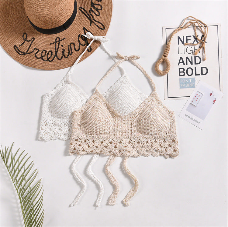 Scalloped Crochet Halter Swim Top
