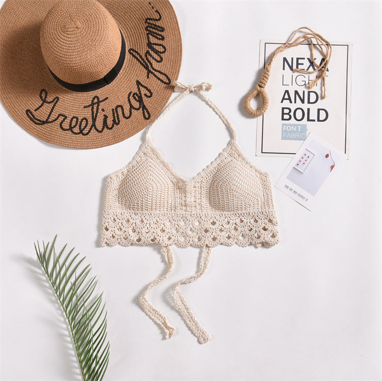 Scalloped Crochet Halter Swim Top - view 1