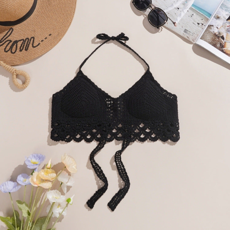 Scalloped Crochet Halter Swim Top - view 12