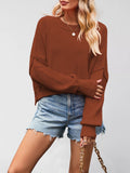 Slouchy Drop Shoulder Crew Neck Knit Sweater - Red