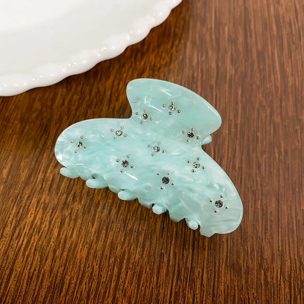 Rhinestone Flower Mini Claw Clip - Blue