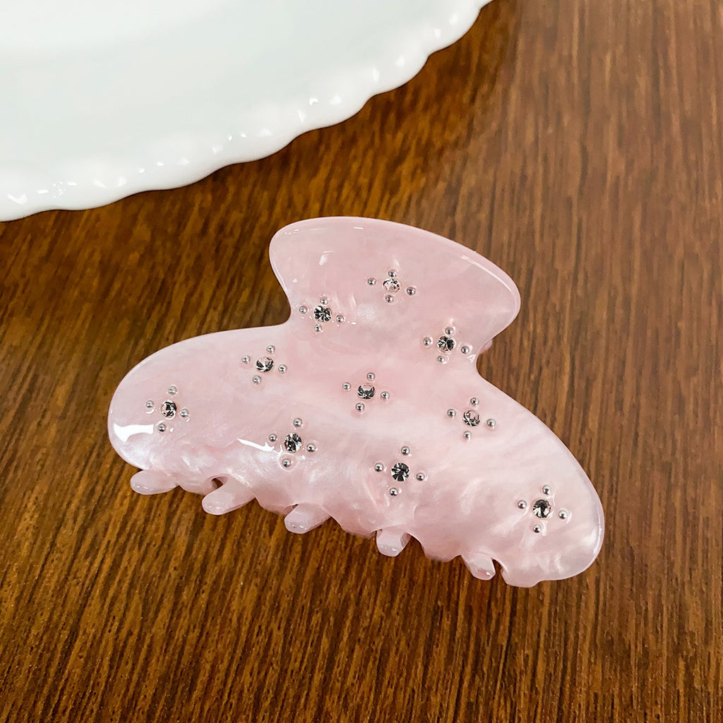 Rhinestone Flower Mini Claw Clip - Pink