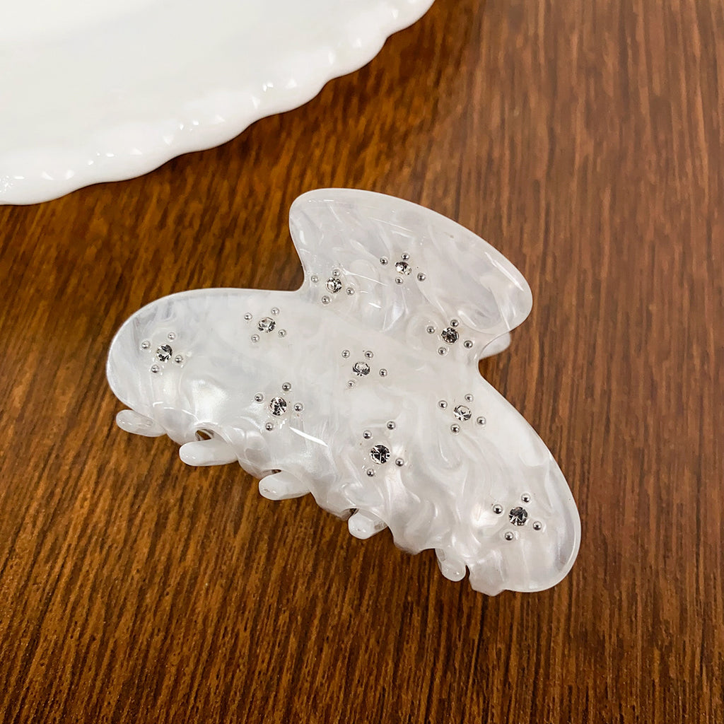 Rhinestone Flower Mini Claw Clip - White