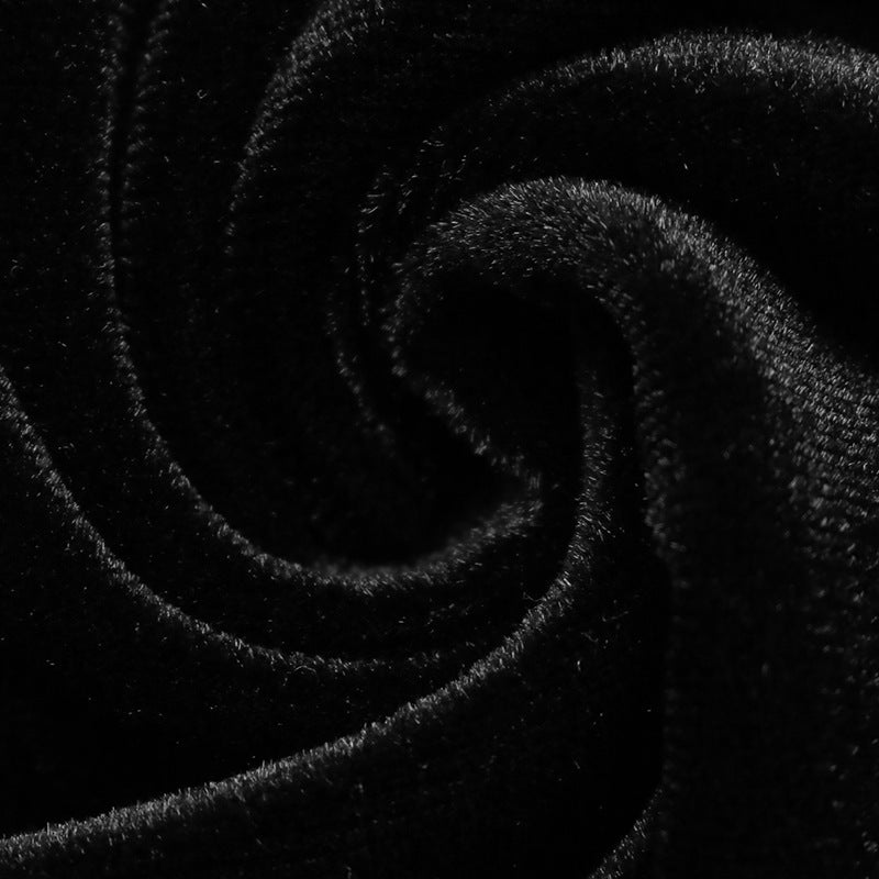 Velvet Mini Dress With Scalloped Lace Trim - Black - 3