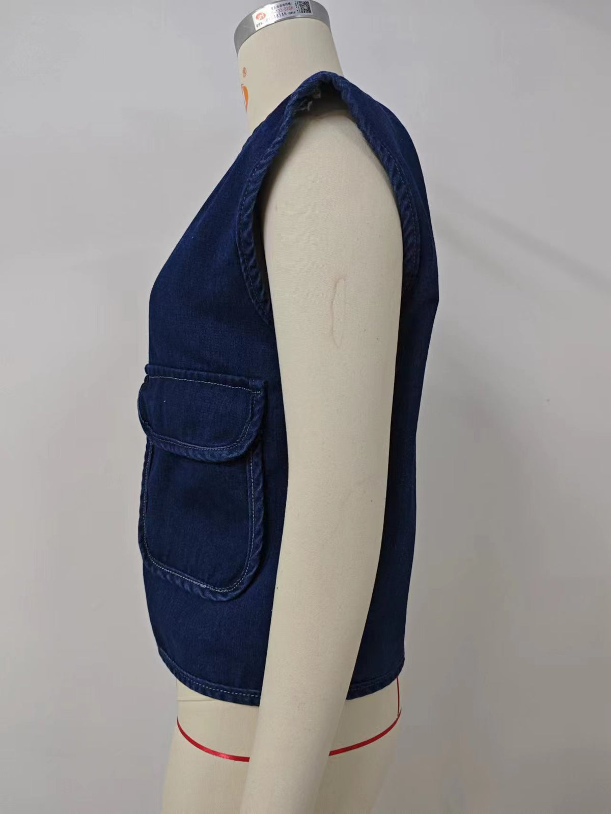 Contrast Stitch Patch Pocket Denim Vest - Blue - 6