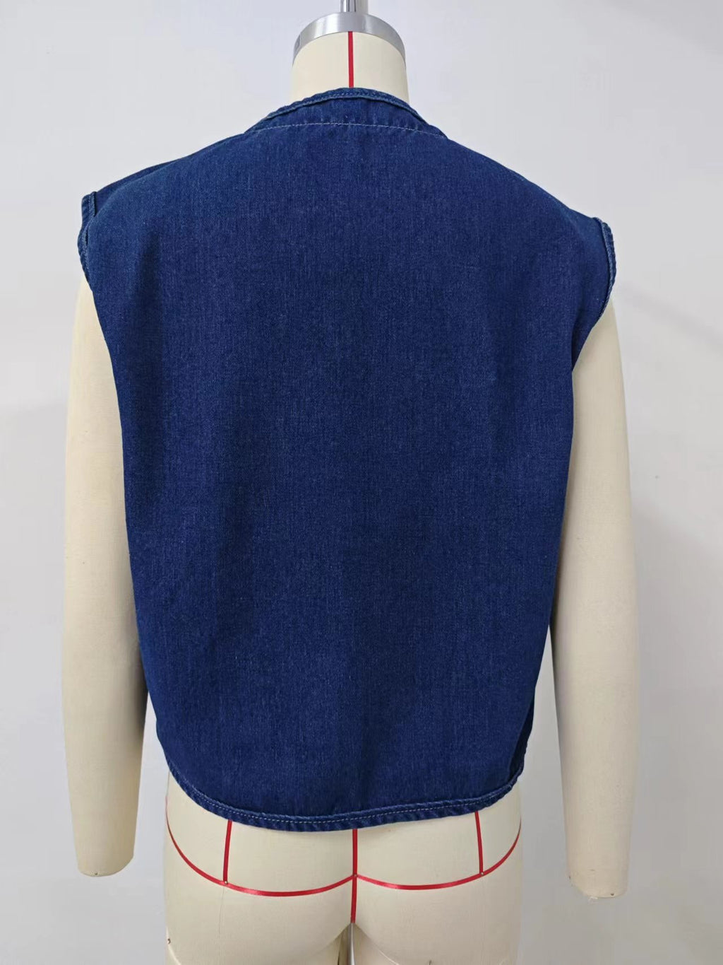 Contrast Stitch Patch Pocket Denim Vest - Blue - 7