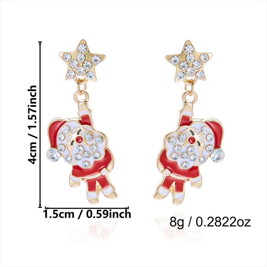 Christmas Rhinestone Candy Cane Santa Dangle Earrings - NO-1 - 1